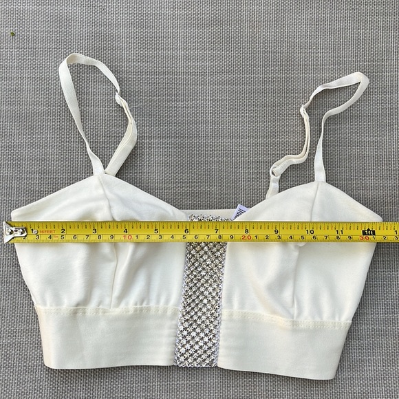 Bebe White Bustier Cropped Top with Jewelled Front Band - Picture 3 of 6